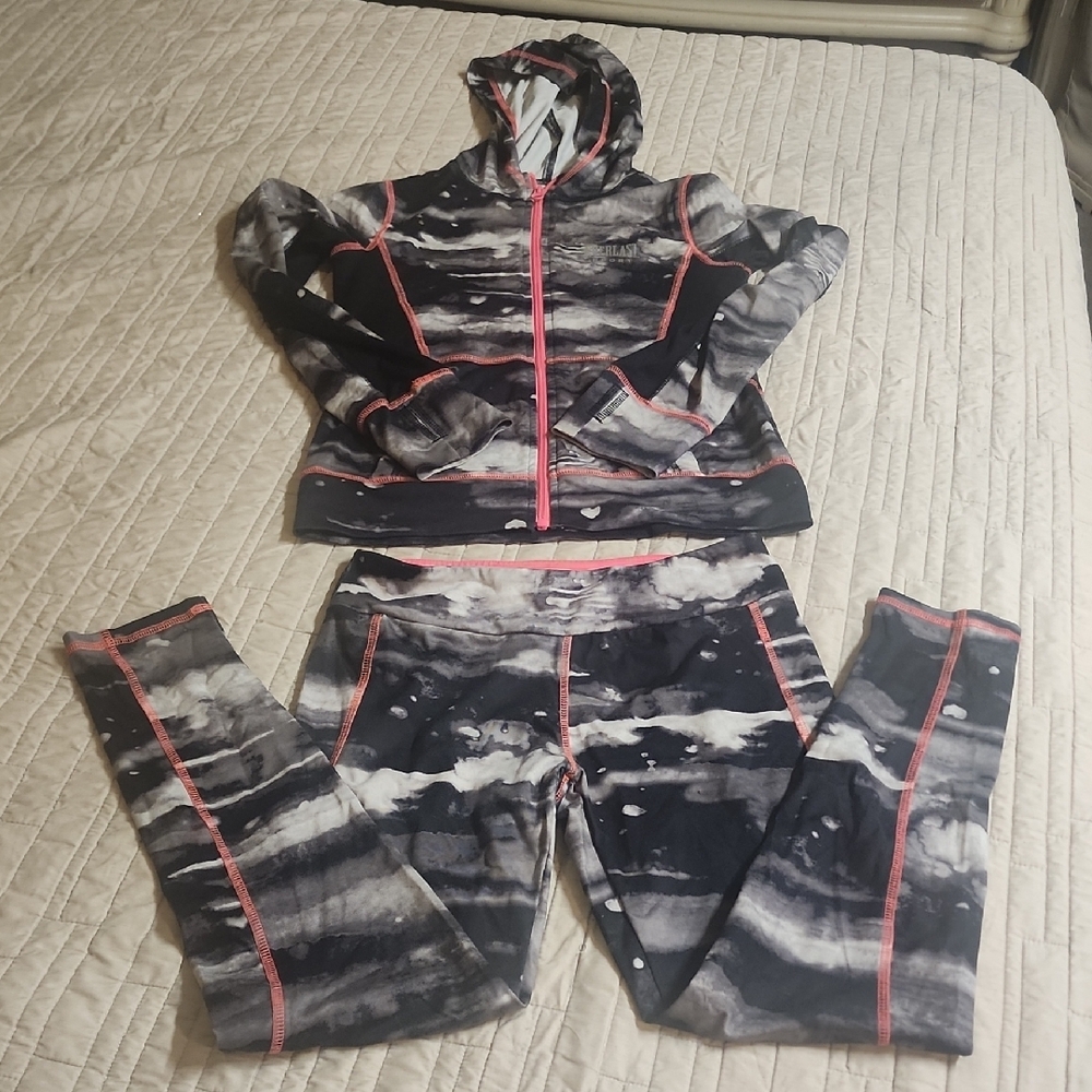 Black and Gray Hooded Tracksuit with Pink Accents